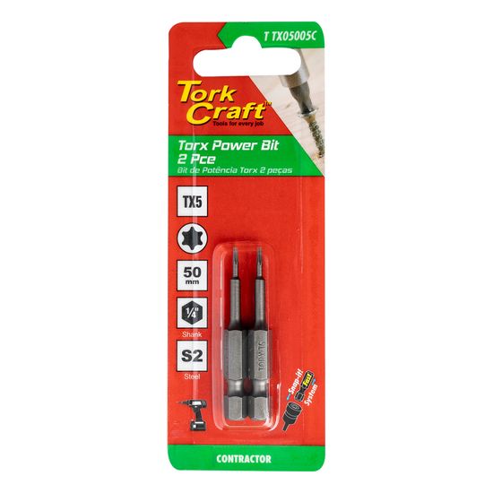 Torx Tx 5 Classic Power Bit 50mm 2pc Carded